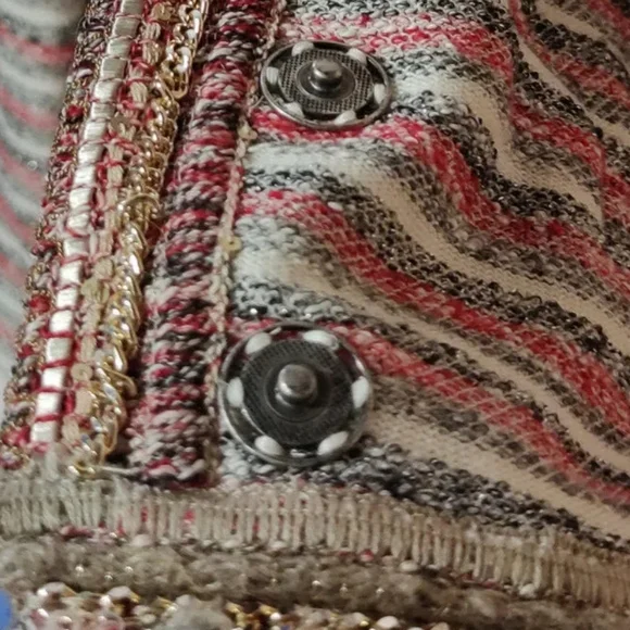 Tweed Jacket Blazer Patrizia Pepe Button Up Shirt Size 44 Medium Chanel Style - Picture 10 of 11